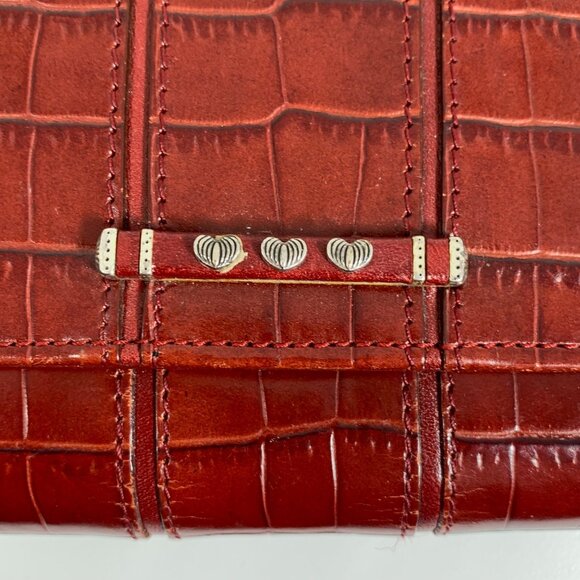 Brighton Oxblood Embossed Croc Leather Organizer Trifold Crossbody Bag EUC - Picture 2 of 14